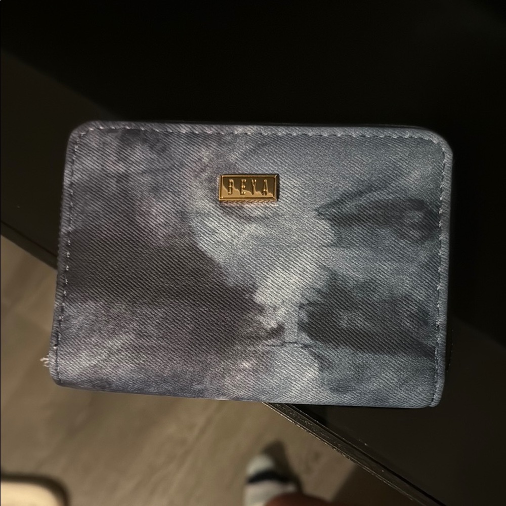 Blue Tie-Dye Wallet with Gold Logo